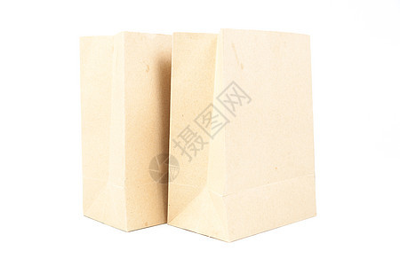 两个棕色纸袋折叠购物包装白色解雇商业市场环境销售午餐图片