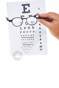 手握眼镜进行眼视测试眼镜光学图表配镜师图片