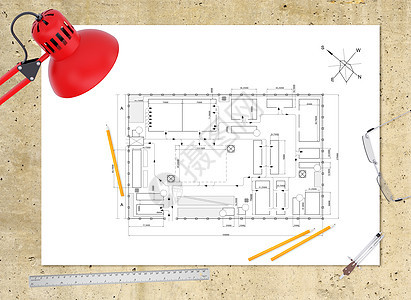 以工作场所为基础的技术计划 桌垫 标尺 铅笔指南针和眼镜图片