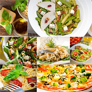 意大利食品拼贴画和意大利菜谱收藏营养面条叶子香蒜盘子作品小吃饮食食物图片