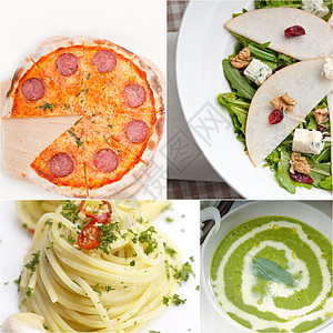 意大利食品拼贴画和意大利菜谱小吃饮食叶子作品香蒜美食收藏食物营养盘子图片