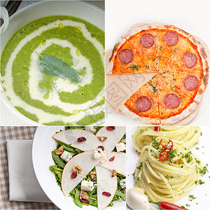 意大利食品拼贴画和意大利菜谱食物收藏盘子美食沙拉面条饮食营养香蒜叶子图片