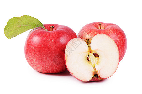 白色背景上孤立的红新苹果营养花园水果收成饮食农业叶子团体果汁季节图片