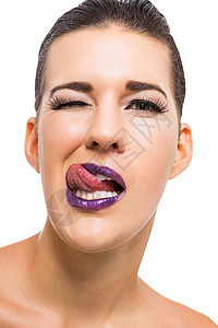 有紫色嘴唇和指甲的有美貌 有魅力的女人奢华化妆品治疗护理用品搪瓷女孩黑发皮肤口红图片