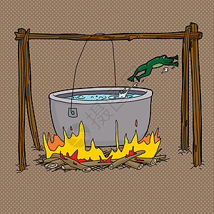 青蛙跳出露营火坑图片
