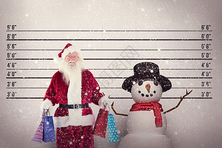 圣塔的复合图象带有一些圣诞袋计算机天气喜庆微笑大头刑事假期快乐雪人礼物图片