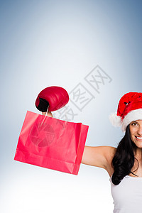 戴红色拳击手套的妇女喜庆绘图插图双手女士购物时候数字微笑蓝色图片