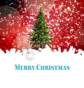 喜庆圣诞节的复合图像雪花红色时候边界问候语枞树庆典辉光字体绘图图片