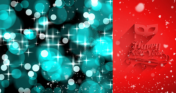 积雪降雪的复合图像下雪新年火花贺卡草书蓝色圆圈倒数面具舞会图片