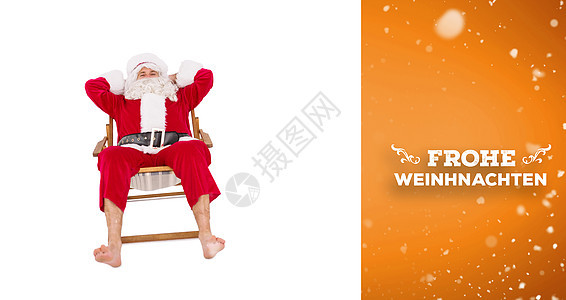 在甲板椅上放松的快乐圣诞老人综合形象胡须草书绘图假期下雪插图字体男性喜庆赤脚图片