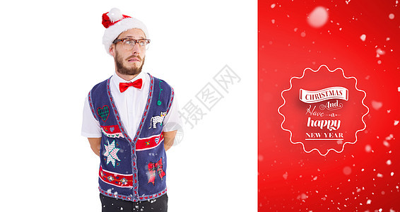 喜塔帽中怪怪的时装超人综合形象下雪开襟衫主题计算机男人背心假期庆典男性快乐图片