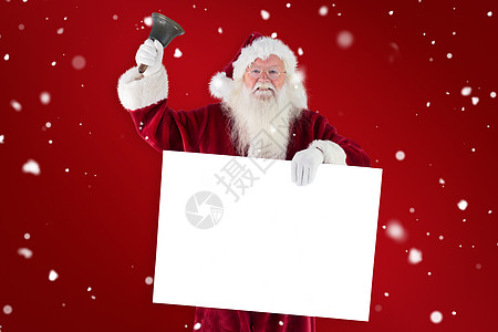 圣诞老人的复合形象 挂着一个标志 敲响他的钟声雪花计算机胡须戒指服装喜庆数字男性白色微笑图片