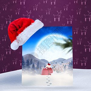 向村庄赠送圣诞老人礼物的复合图像月亮海报潮人满月男性假期计算机驯鹿标语快乐图片