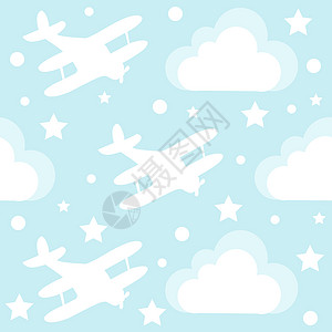 婴儿无缝模式 配有卡通玩具飞机和云彩图片
