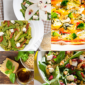 意大利食品拼贴画和意大利菜谱收藏美食香蒜沙拉小吃食物营养饮食叶子作品图片