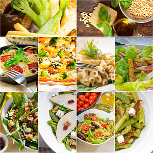 意大利食品拼贴画和意大利菜谱小吃盘子香蒜营养收藏沙拉食物饮食面条叶子图片
