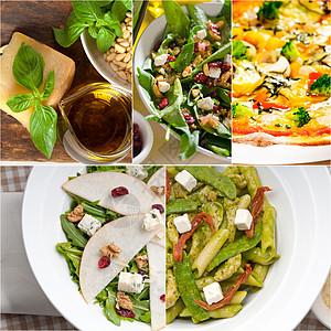 意大利食品拼贴画和意大利菜谱作品盘子叶子香蒜美食收藏面条小吃饮食沙拉图片
