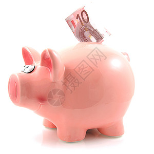 有欧元货币的小猪银行银行金融笔记储蓄银行业粉色现金背景图片