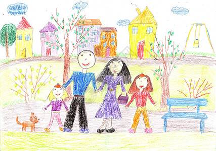 孩子画家庭散步的图画图片