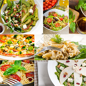 意大利食品拼贴画和意大利菜谱饮食收藏作品盘子食物香蒜沙拉面条营养美食图片