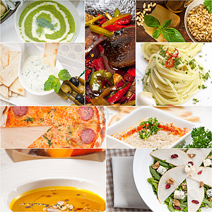 意大利食品拼贴画和意大利菜谱面条营养香蒜小吃收藏叶子作品饮食盘子美食图片