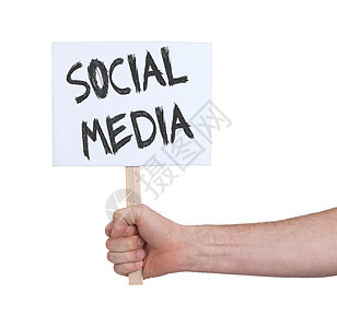 手持牌牌 在白色上隔离媒体隐喻木板社交网络技术电脑友谊营销商业男人图片