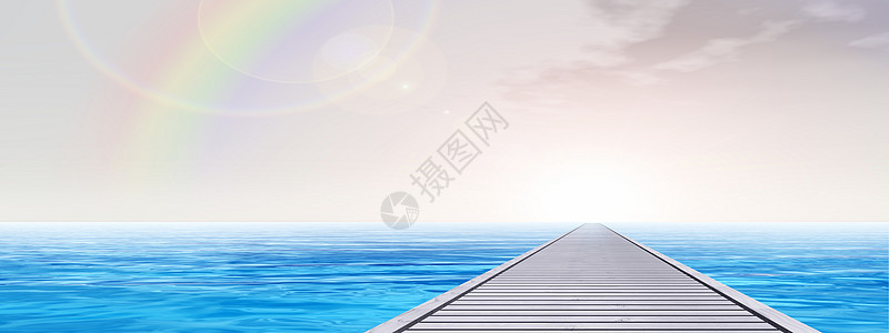 海水横旗上的木甲板概念码头图片