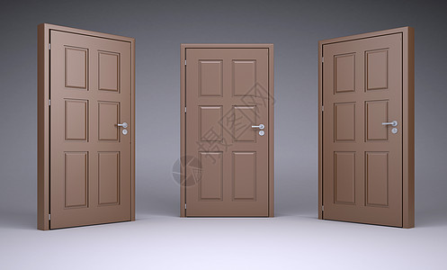 棕色渐变背景三个棕色3D门锁和门手背景门把手框架插图渐变阴影背景