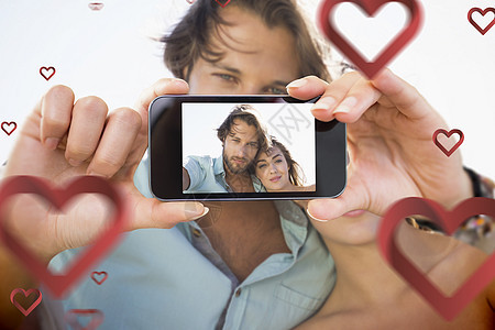 情人情侣的复合图像快乐女性屏幕手机感情男人幸福衬衫展示技术图片