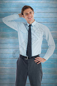 深思熟虑的商务人士头上握手的复杂形象数字绘图领带击剑棕色地面衬衫蓝色头发计算机图片