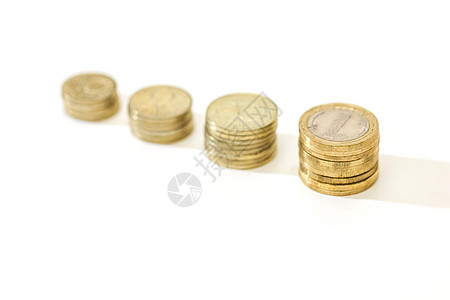 货币增长概念 即每堆小硬币在堆积中越大越高现金柱子银行库存交换市场速度财富商业储蓄图片