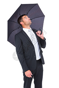 商务人士在黑保护伞下避难商务震惊职业男人商业庇护所男性套装公司人士图片