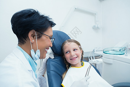 审查女孩牙的女性牙医专业口腔科诊所医学工具手术卫生童年混血保健图片