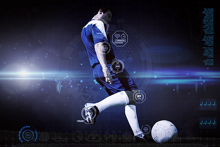 足球运动员踢球的复合图象齿轮男性未来派运动计算机游戏沥青健康男人计算图片