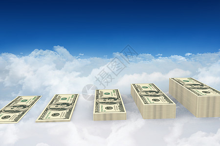 美元堆叠的复合图像财富绘图高度货币多云金融天空阳光银行业计算机图片
