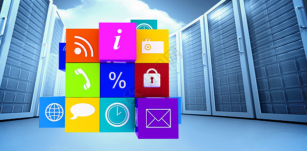 App 立方体复合图像硬件贮存天空数据中心高度服务器蓝色网络计算机数据图片