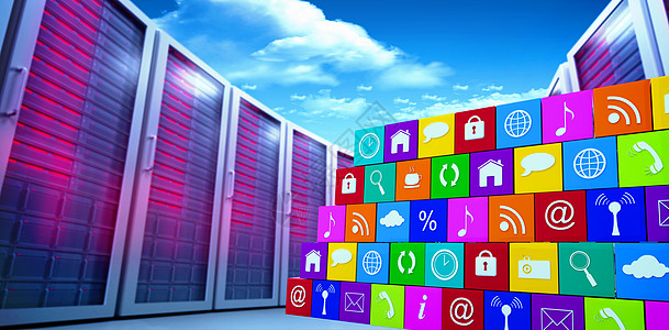 App 墙的复合图像阳光蓝色服务器数据中心绘图数据库天空硬件科技网络图片
