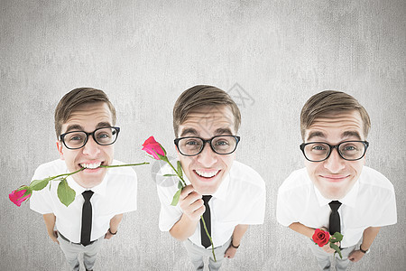 玫瑰书呆子综合形象极客墙纸灰色男性眼镜微笑粉色牙齿快乐领带图片