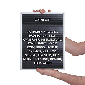 在非常古老的菜单板上用塑料字母写成的版权概念许可控制立法法律财产市场男人律师记录专利图片