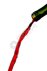 红酒灌注运动流动绿色液体溪流酒精瓶子红色白色背景图片