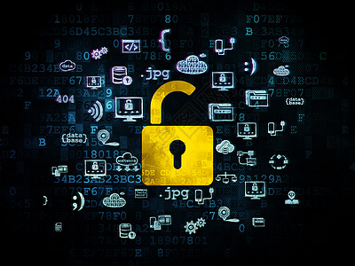 保护概念在数字背景上打开挂锁展示屏幕裂缝软件钥匙隐私犯罪互联网技术中心图片