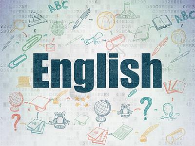 英语培训教育概念 英文在数字纸张背景中学习培训师技术数据蓝色代码程序思考训练英语流程图背景