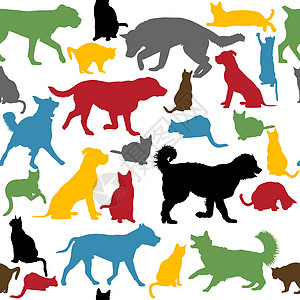 无缝背景 色彩多彩的猫狗和狗图片
