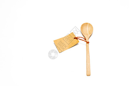 带棕色标签的木勺卡片刀具工具竹子餐具厨房勺子贴纸桌子木头图片
