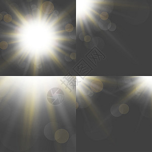 以四个模糊背景 半透明圆圈 光效应和太阳破灭的抽象背景设置强光耀斑橙子镜片草地插图射线生长阳光环境图片