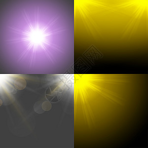 以四个模糊背景 半透明圆圈 光效应和太阳破灭的抽象背景设置耀斑太阳天空橙子射线强光环境插图草地阳光图片
