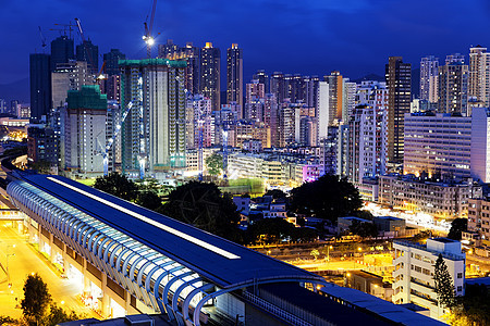 长平 香港市中心市区深夜卡车速度蓝色场景旅行天线立交桥活力车道街道图片