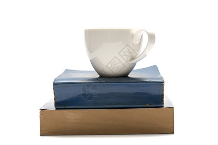 书本和咖啡杯咖啡教育食物白色桌子作品字典阅读时间杯子图片