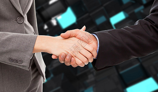 两名商务人士握手的亲近画面综合合在一起 他们举起手来朋友合伙女性友谊会议男性办公室合作蓝色团体图片