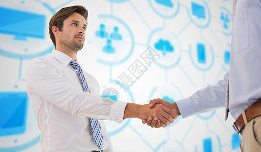 两名商务人士在办公室握手的复合图像界面科技男人交易衬衫伙伴生意人合伙同事合作图片